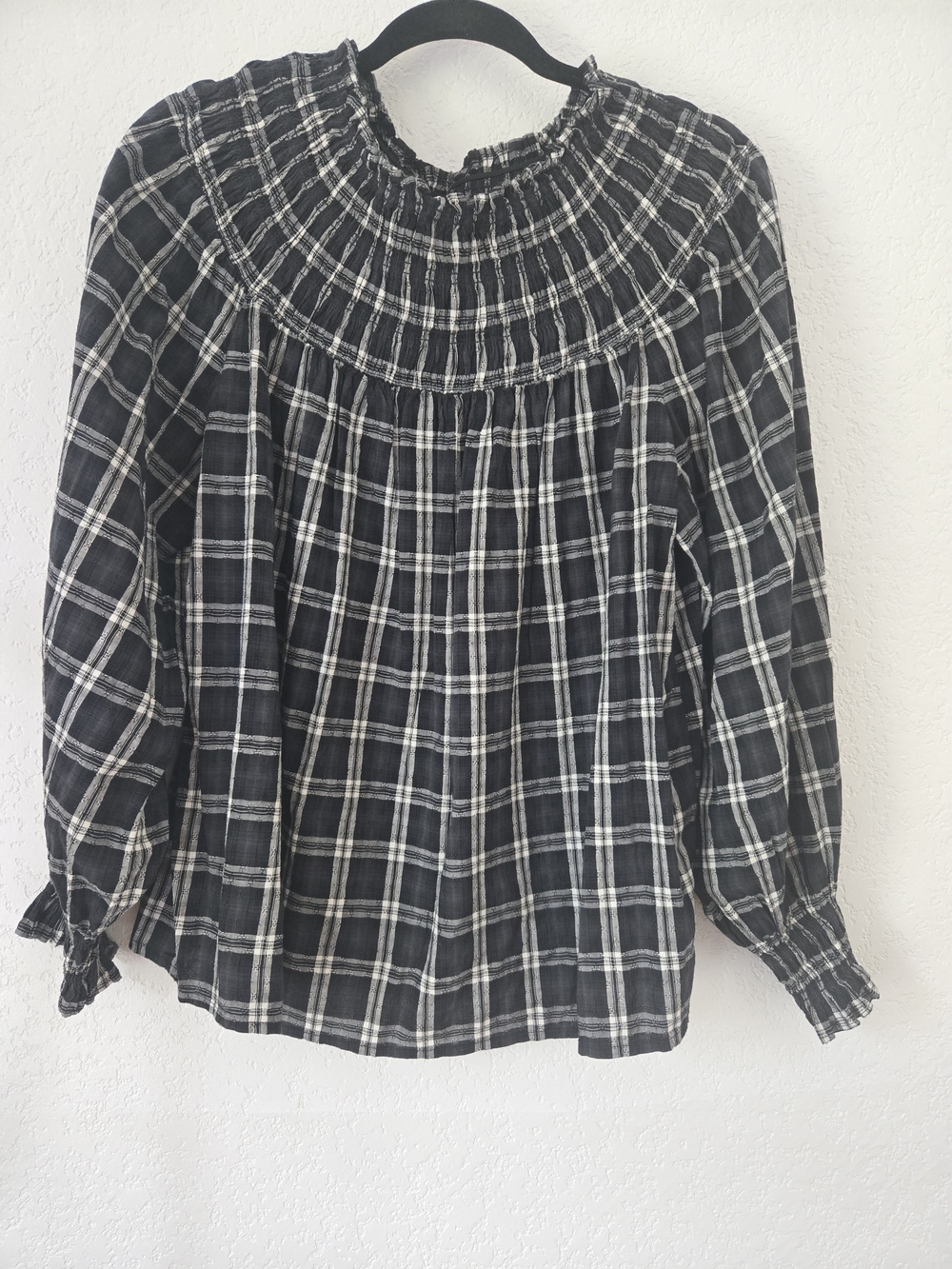 Universal Thread Black and White Plaid Smocked-Neck Tunic